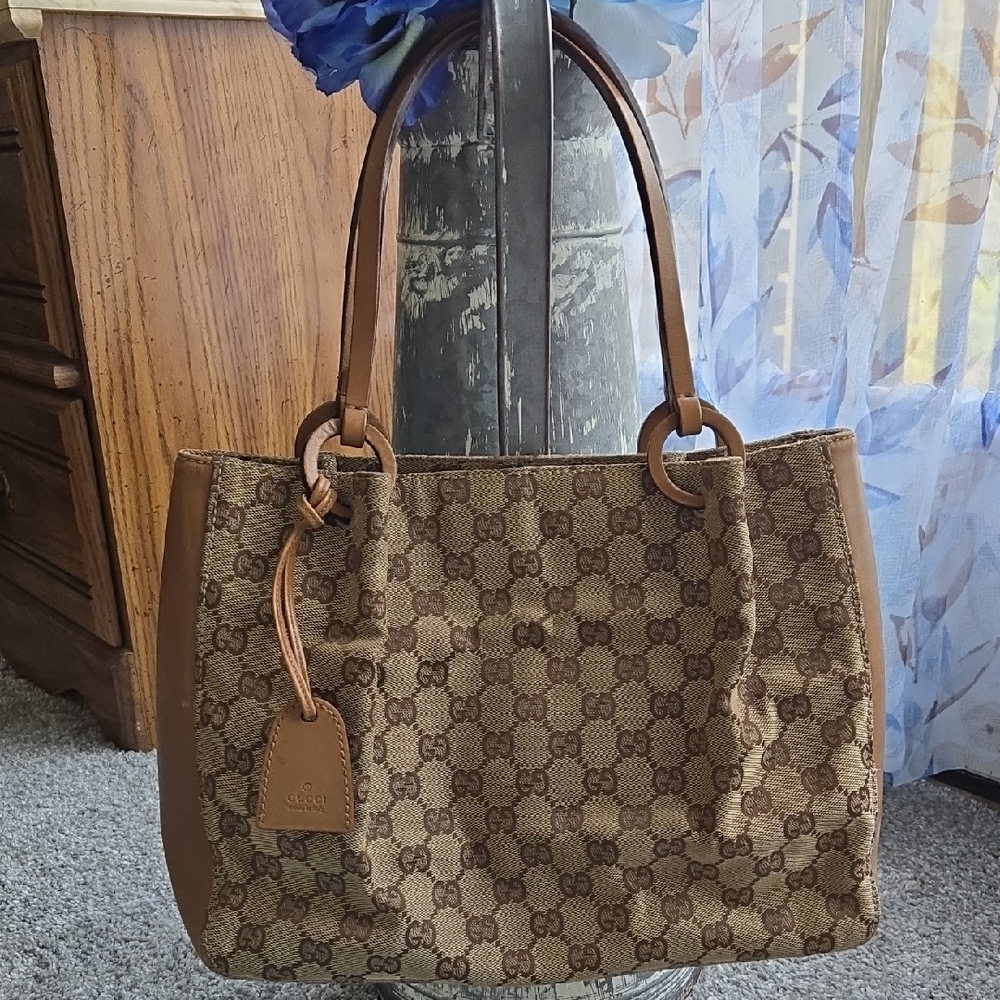 Gucci Brown and Tan Monogram Tote